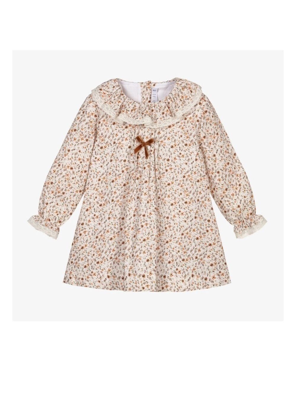 Baby Girl Floral Long Sleeve Dress with Lace Collar and Bow